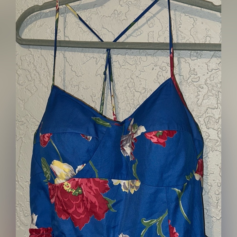 American Eagle Blue Floral Mini Dress With Racer back Straps & Pockets - Picture 2 of 8